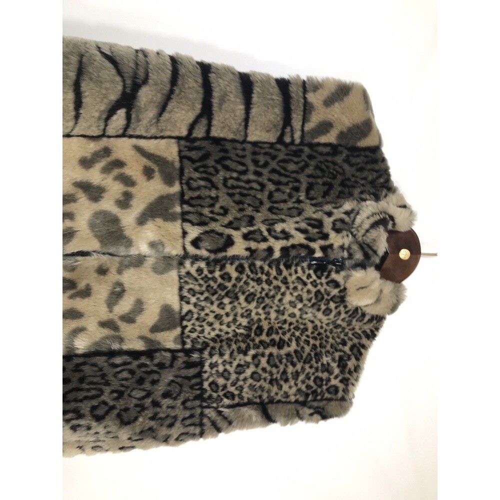 Frankly My Dear US Faux Fur Vest Small Brown Black Zip Vintage size Large - Picture 6 of 8